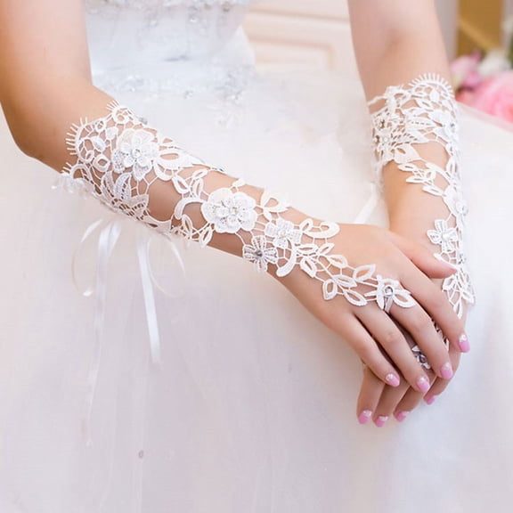 ETHZZLE 1Pair Elastic White Lace Gloves Practical Bridal Gloves Half Arm Length