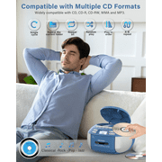 Jazmm CD Player Combo with Bluetooth, Boombox Cassette Portable CD Players, Support AM FM Radio/Remote Control/AUX/USB/Earphone, AC/Battery Operated, LCD Display for Home,Kids,Gift (Blue)