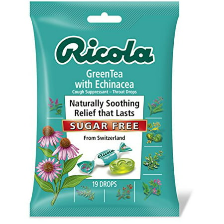 2 Pack Ricola Green Tea with Echinacea Cough Suppressant Sugar Free 19 Drops (Best Tea For Cold Sore Throat)