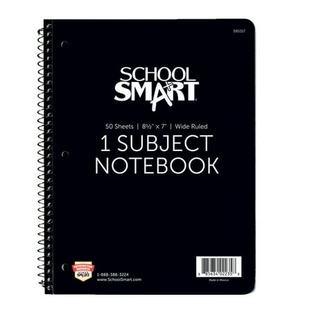 School Smart Spiral Non-Perforated 1 Subject Wide Ruled Notebook, 8-1/2 x 7
