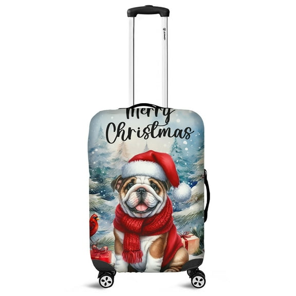 Merry Christmas Bulldog Enjoys Woofmas Winter Xmas Holiday Travel Luggage Cover Dog Lover Gifts Idea Suitcase Dust Protective Decor - 02022