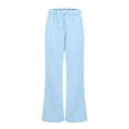 thumbnail image 7 of WTOBBY Women's Fashion Loose Drawstring Waist Solid Color Cargo Pants, Elastic Band Flare Leg Joggers Casual Comfortable Athletic Wear for Women,Sky Blue M, 7 of 7