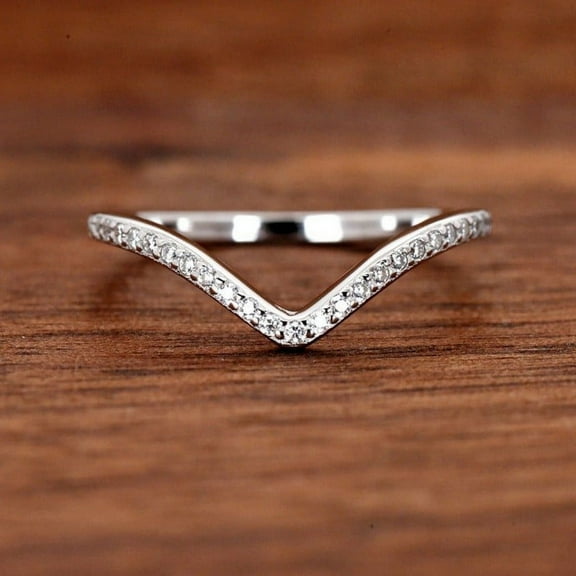 Eclet Jewels Brilliant 0.4 Ct Round Cut Lab Created Simulated Diamond Ring - 14K White Gold Plated Diamond Rings - Wishbone Diamond Rings for Her - V Shape Chevron Diamond Rings for Women's