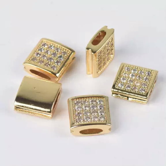U8MO 5pcs 9.5mm Square Rose Gold Silver Crystal & Copper Metal Loose Beads-Gold