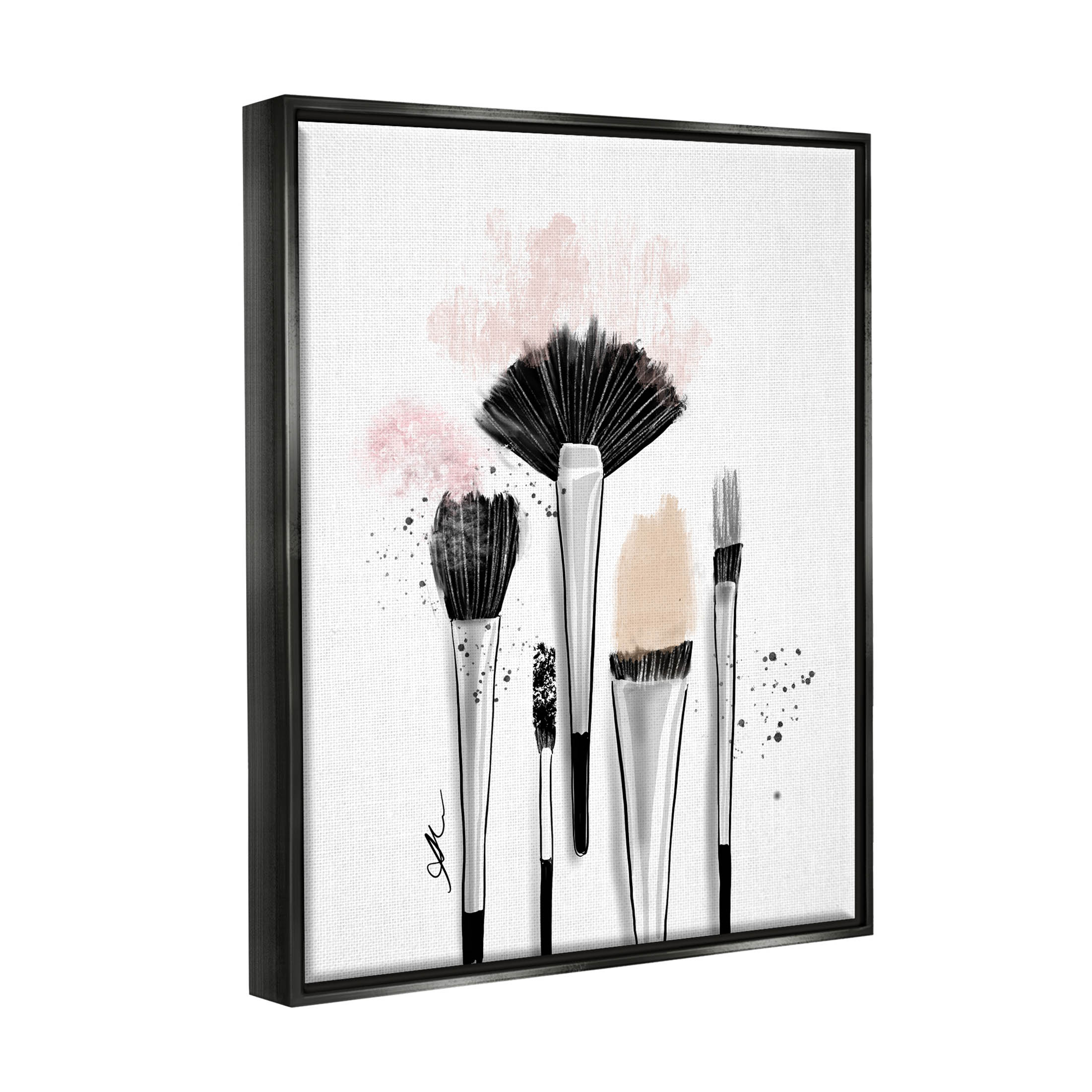 Stupell Industries Makeup Brushes Glam Tools Graphic Art Jet Black Floating Framed Canvas Print Wall Art, Design by Alison Petrie