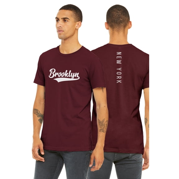 Daxton Adult Unisex Tshirt Brooklyn Script with New York Vertical on the Back, Burgundy White, 3XL