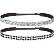 Hipsy Women's Adjustable No Slip Houndstooth Fashion Bling Glitter Headbands 2-Pack (Black & Silver)