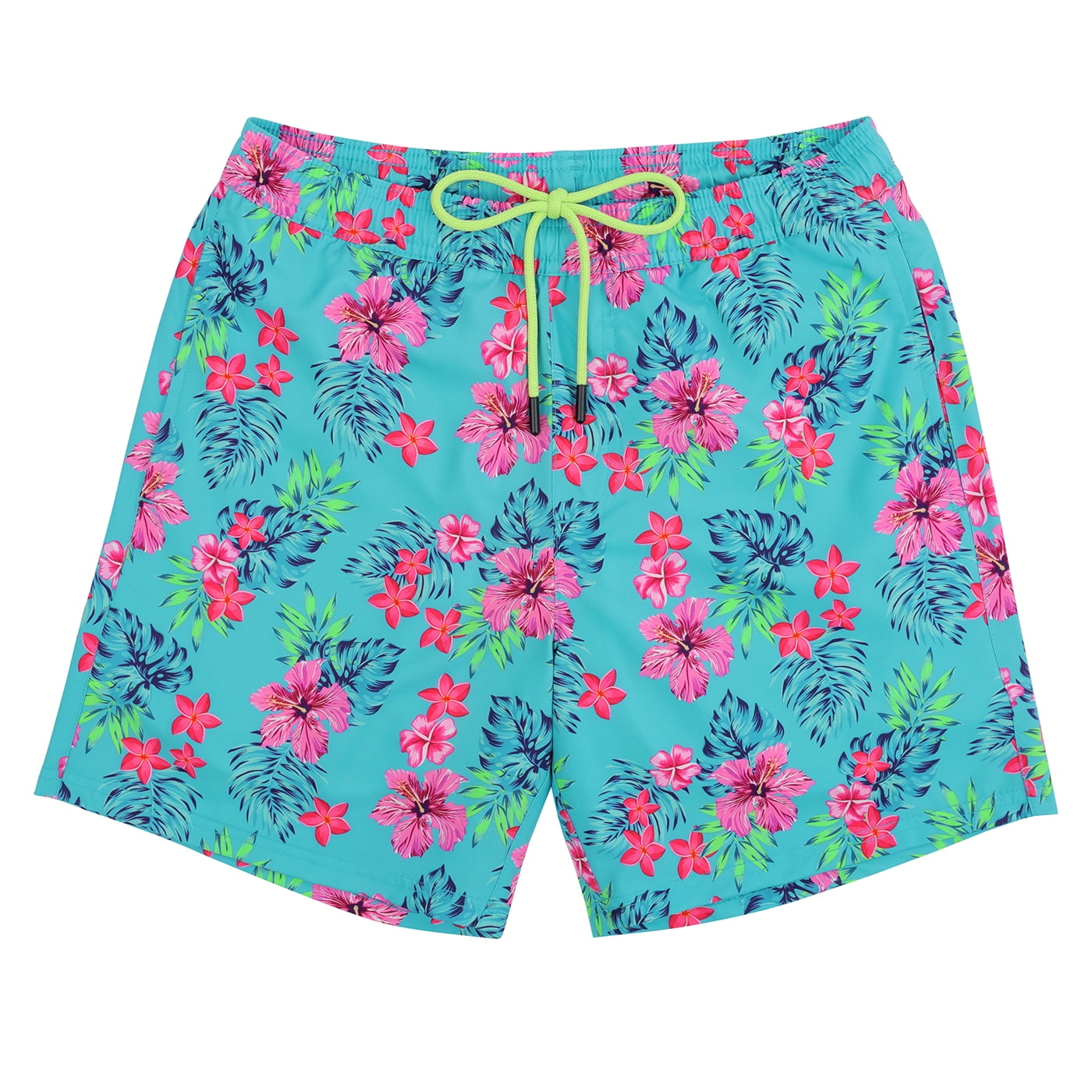 LRD Men's Swim Trunks with Compression Liner 7 Inch Inseam Gettin' Tropical / Lime L