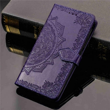 Dteck For iPhone 7 / iPhone 8 / iPhone SE 2020 [Flower Embossed] PU Leather Wallet Flip Folio Protective Case Cover with Card Holder and Stand, Purple