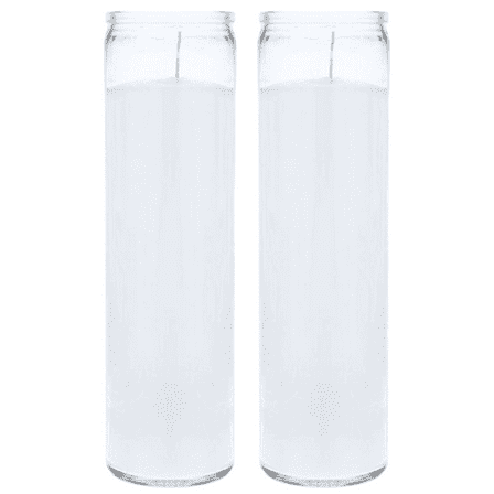 Classic White Candles in Glass, Set of 2, 8” Tall - Great for Home Decor, Unscented 5-Day Candles, Holiday Candle Paraffin Wax