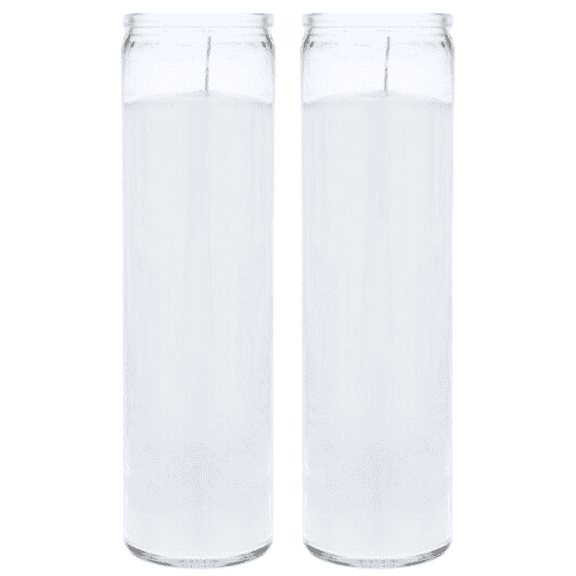 Classic White Candles in Glass, Set of 2, 8” Tall - Great for Home Decor, Unscented 5-Day Candles, Holiday Candle Paraffin Wax