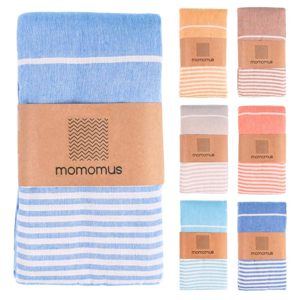 Toalla de playa MOMOMUS extra grande, 100% algodón, resistente a la arena, azul claro