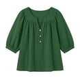 thumbnail image 5 of Lenpel Womens Dressy Casual Blouses V Neck Balloon 3/4 Length Sleeve Tops Fashion Button Front Loose Fit Shirts, 5 of 6