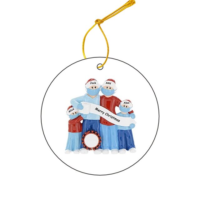 Adorno navideño familiar para árbol, diseño 8 (familia azul de cuatro), incluye cordón para colgar, hecho de vidrio orgánico, multicolor, ligero y perfecto para decorar.