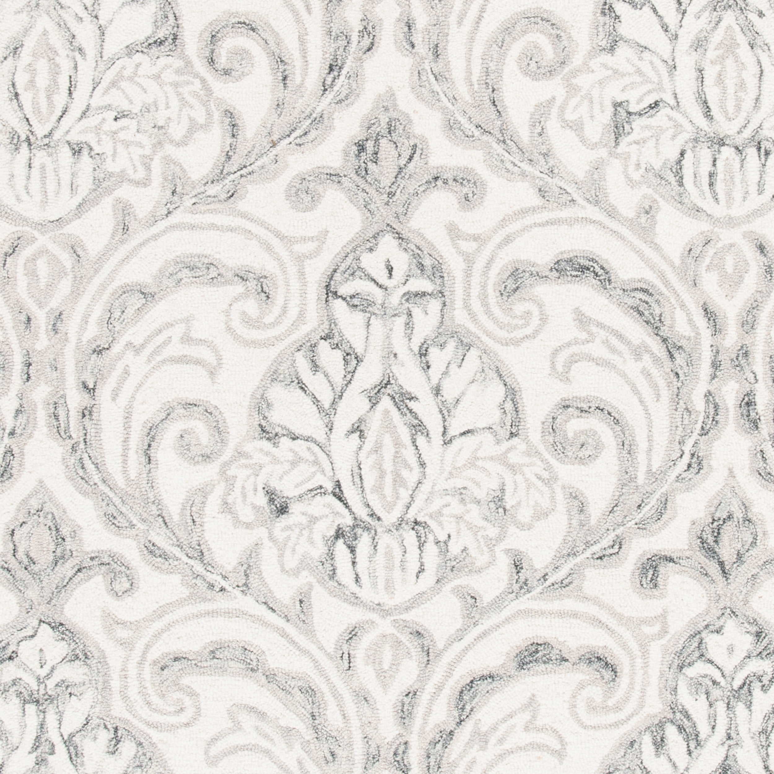SAFAVIEH Micro-Loop Cornelius Floral Ogee Wool Area Rug, Ivory/Grey, 4' x 6'