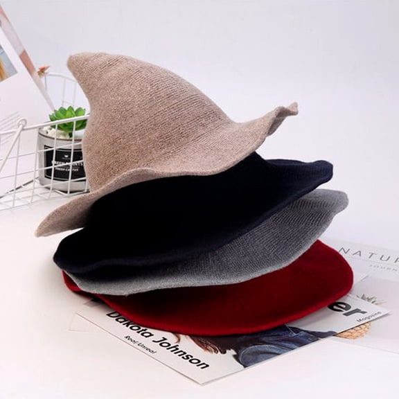 Women's Foldable Witch Style Hat Large Brim Crochet Design Winter Festival Cap