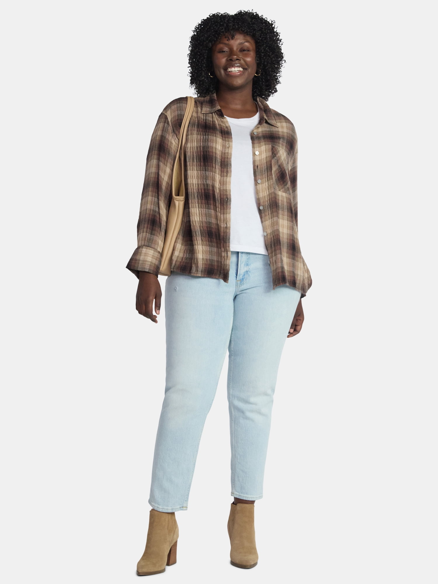 Terra & Sky Women's Plus Size Plaid Button Front Shirt, Sizes 0X-5X