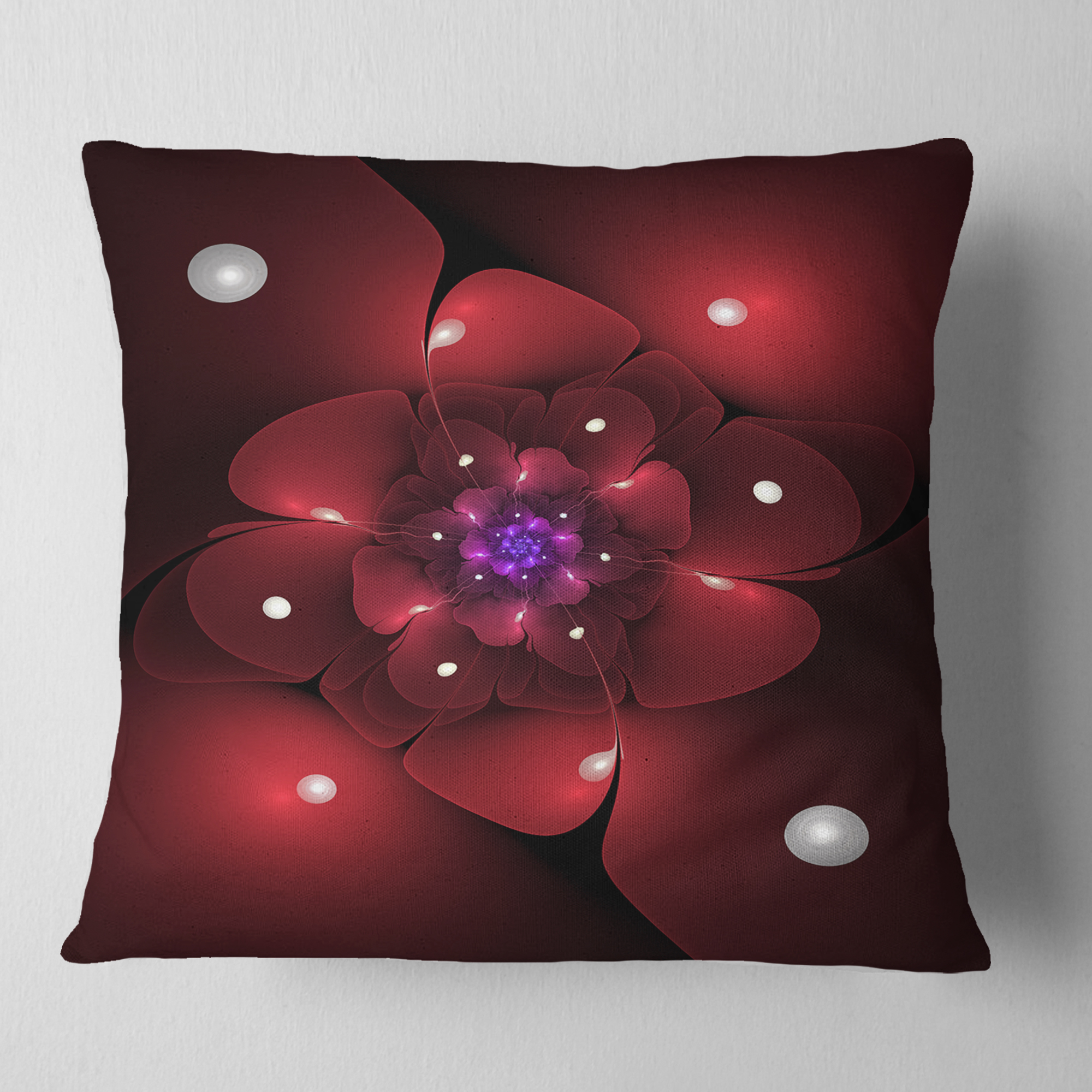 Designart Red Fractal Flower with Illumination - Floral Throw Pillow - 16x16