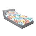 thumbnail image 2 of Ambesonne Tribal Fitted Sheet & Pillow Sham Set, 4 Elements Retro Art, Twin, Marigold Teal Blue, 2 of 2