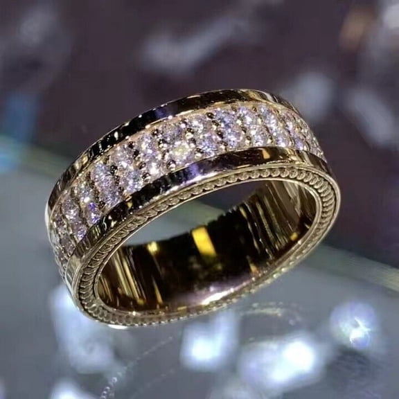 Wedding & Engagement Band Ring 14K Yellow Gold Plated Silver Lab Created Diamond 2Ct Round