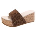 thumbnail image 4 of Wedge Sandals for Women Open Toe Cork Footbed Platform Sandals Slip On Fashion Studded Backless Mules Brown Size 7.5, 4 of 5