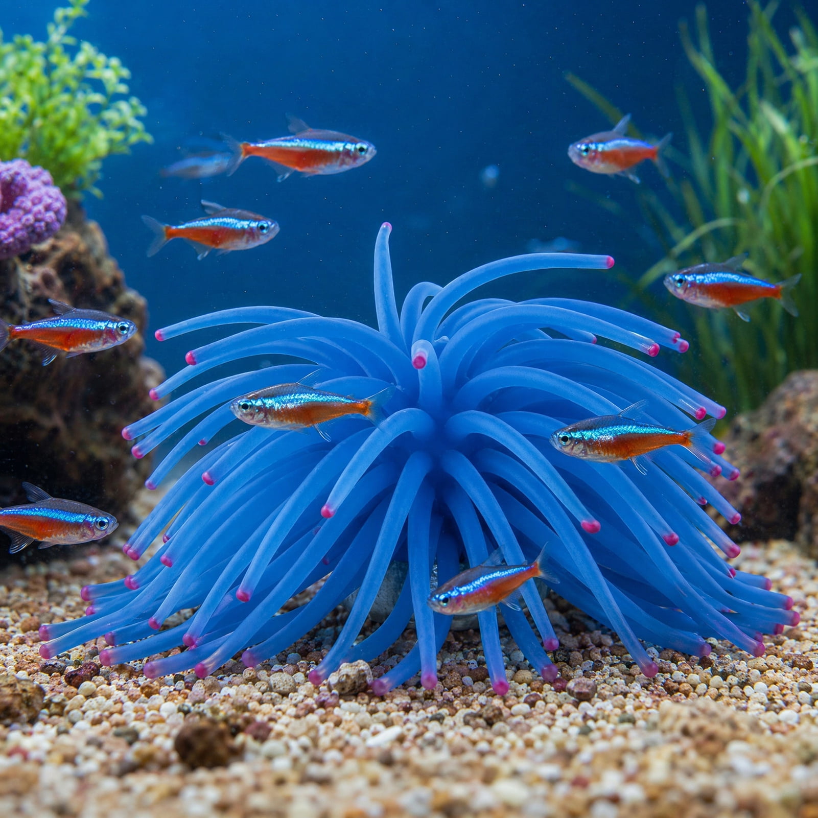 Silicone Sea Anemone Realistic Blue Actinian Fish Tank Ornament Flexible Actinia Accessory for Seawater Aquarium Decoration