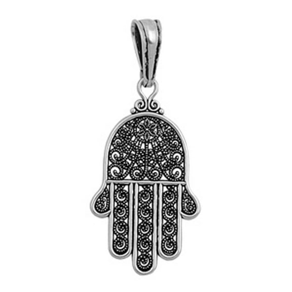 Ornate Hand of God Pendant .925 Sterling Silver Detailed Hamsa Finger Charm Jewelry Female Unisex
