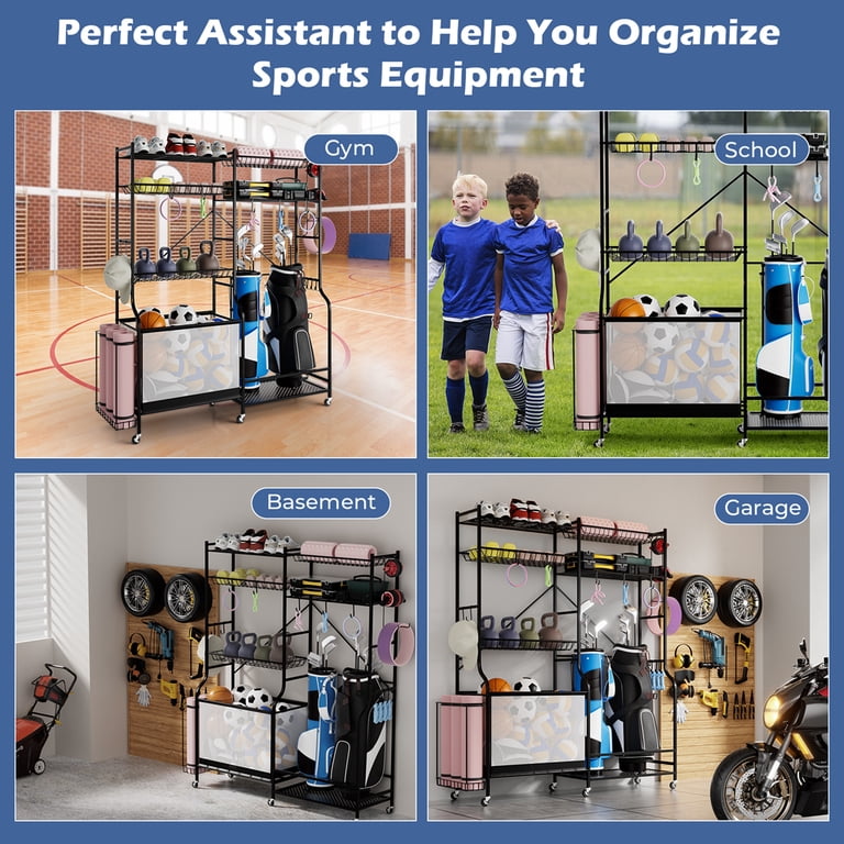 Organizzatore Sportivo Costway In Metallo Nero - Scaffale Per Palloni, Tappetini Yoga E Molto Altro!