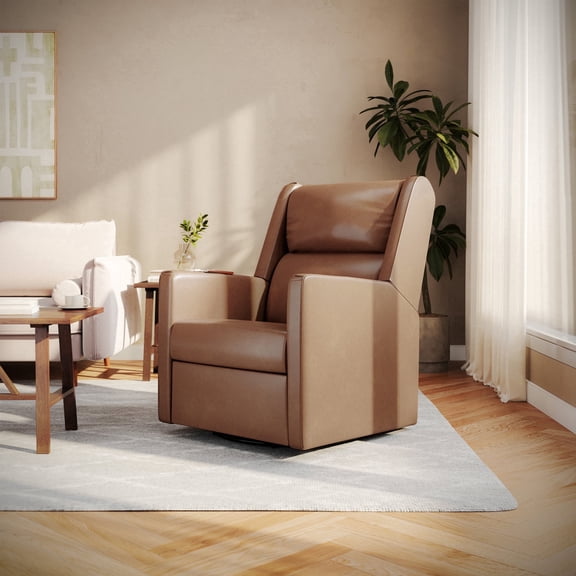 Flash Furniture Swivel Glider Rocker Manual Recliner Chair, 270 Degree Swivel, USB/USB-C Charging Ports, Perfect for Living Room or Nursery, Cognac LeatherSoft