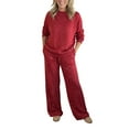 thumbnail image 3 of Women's Solid Color Sequin Set, 2 Piece Sparkly Sweatshirt and Pants Outfit, Lounge Wear Coordinated Set, Shiny Jogger Set, Casual Matching Set, Comfortable Two-Piece Ensemble Red, 3 of 9