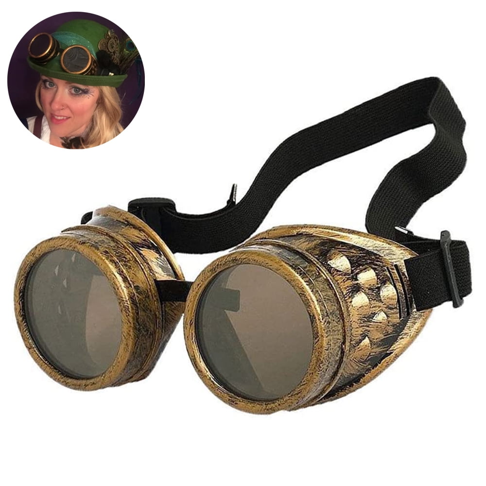 3 Pieces, Brass Frienda Steampunk Cyber Goggles Glasses Vintage Victorian Goggles Cyber Punk Gothic for Cosplay and Costumes 