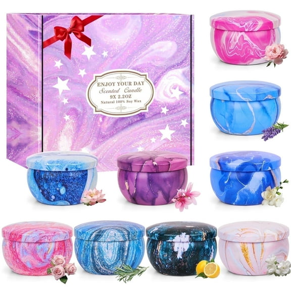 Giphtpoeet 9 Pack Scented Candles Aromatherapy Candle Relaxing Birthday Candle Gift Set for Women 160h 19.8oz