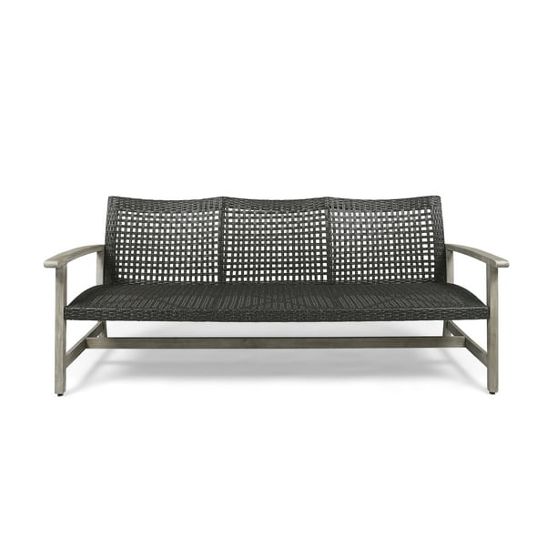 Marcia Outdoor Wood And Wicker Sofa, Cushionless Outdoor Furniture