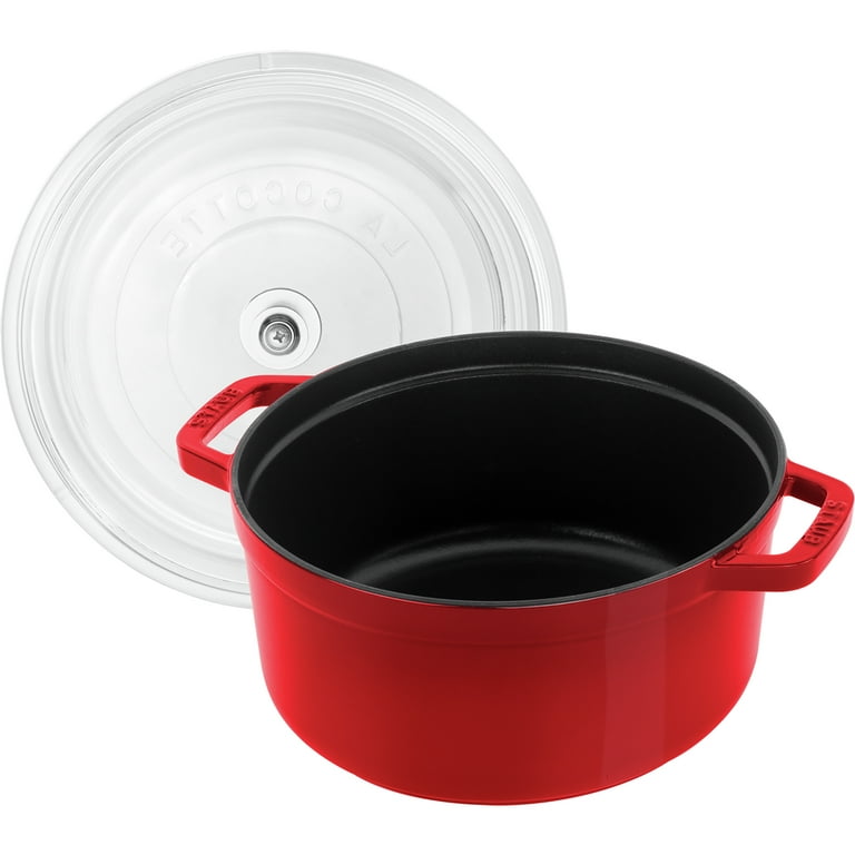 Staub Cast Iron 4-qt Round Cocotte with Glass Lid - Cherry