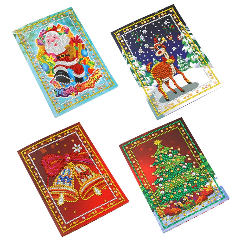 HOMEMAXS 4pcs/set 5D DIY Diamond Painting Card Christmas Themed