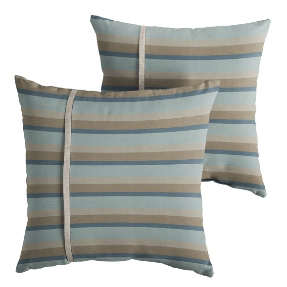 Mozaic AMPS112203 Indoor Outdoor Sunbrella Square Pillows, Set of 2 20 x 20 Mist Blue/Grey Stripes & Silver Grey