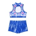 thumbnail image 5 of inhzoy Kids Girls 2 Piece Shiny Dance Outfits Crop Top Metallic Shorts Set Blue Fish Scales 6, 5 of 7