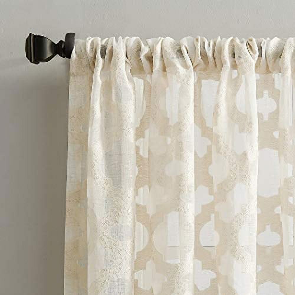 No. 918 Yvette Trellis Jacquard Sheer Rod Pocket Curtain Panel, 52" x 84"