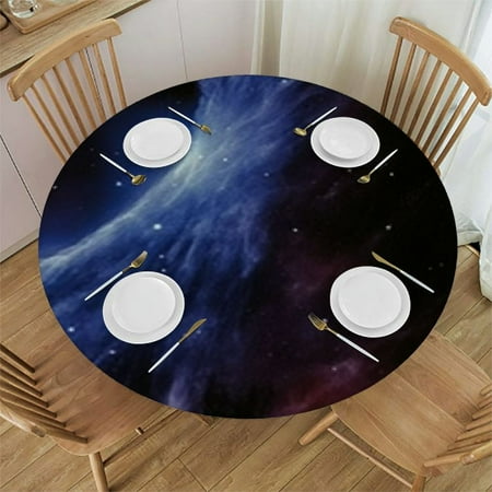 

Tllo0ord Round Fitted Tablecloth with Elastic Edge Galaxy Design Waterproof Oil Proof Table Cloth Wipe Clean Table Cover Fits Tables 54-58