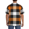 thumbnail image 5 of Naloa Orange Plaid Men's Loose Fit Cuban Collar Short-Sleeve Shirt with Button-down and Chest Pocket for Everyday Wear Outings - Small, 5 of 7