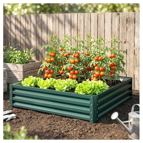 Galvanized Raised Garden Bed 4x4x1ft - Metal Planter Box for Vegetables, Flowers, Herbs - Outdoor Gardening
