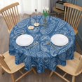 thumbnail image 3 of Blue Pioneer Flower and Paisley Pattern Round Tablecloth 60"x60",Wrinkle Wipeable Table Cloth for Kitchen Dining Room Picnic Patio Party, 3 of 6