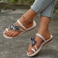 thumbnail image 3 of Women’s Toe Ring Flat Slide Sandals Floral Rhinestone Slip On Open Toe Thong Flip Flops Casual Summer Beach Slippers White Size 8, 3 of 6