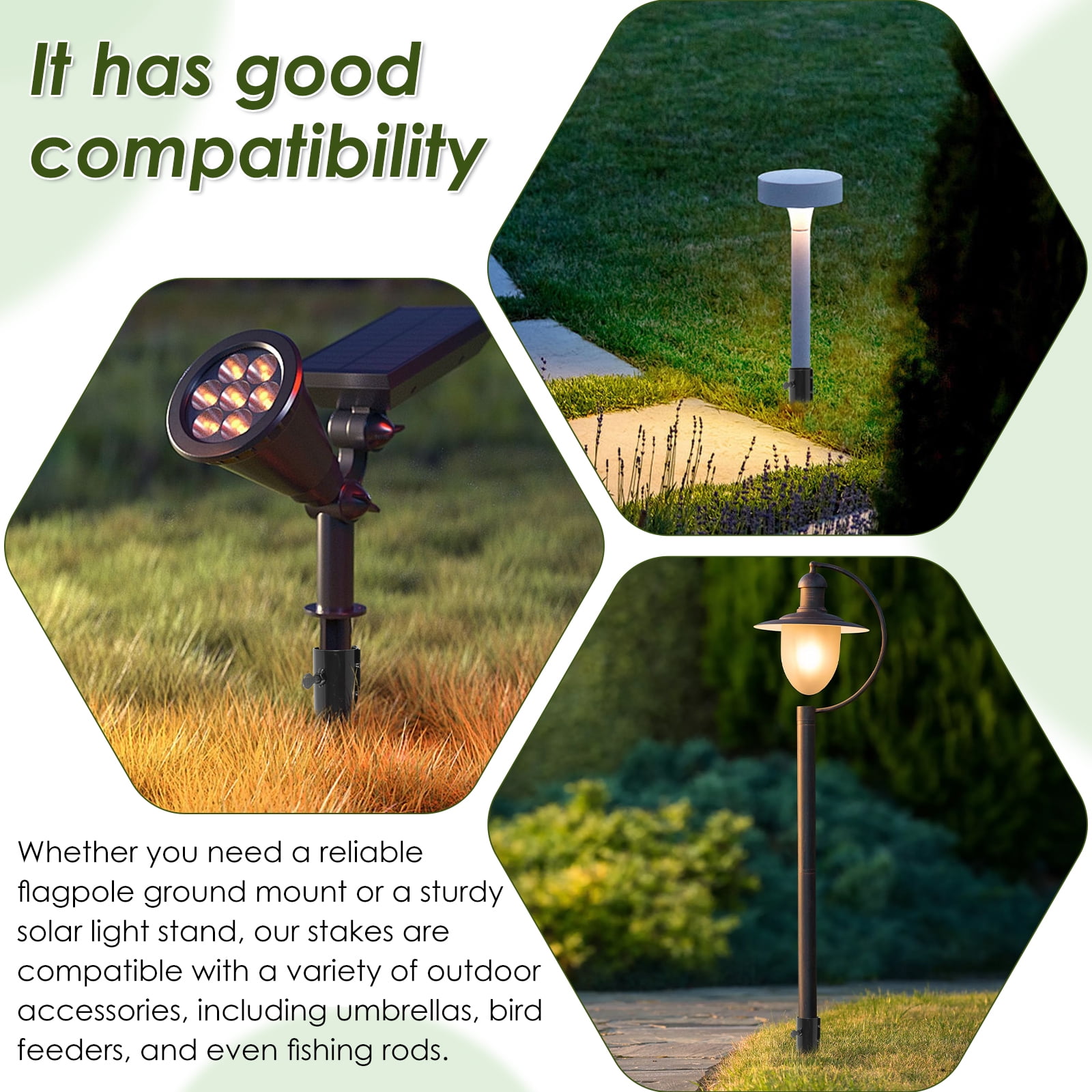6Pcs Torch Stakes Heavy Duty Carbon Steel Solar Light Ground Spike Outdoor Metal Flag Stakes Umbrella Stakes Universal Light Stakes Landscape Lamps Pole for Solar Lights Outdoor Garden