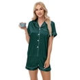 thumbnail image 5 of Xyxonk Womens Pajamas Soft Button Down Silk Satin Lounge Sets Short Sleeve Shirt and Womens Pajama Pants Classic Lounge 2 Piece Sleepwear Dark Green S, 5 of 7