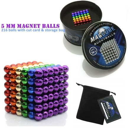 Date Magnet Set - Rainbow Color Set of 216 pcs (5 mm) Magnetic Balls Beads, Round Buildable Rollable Magnets, Stress Relief Desk Office Toys, Craft & Refrigerator Magnets, Educational Building Blocks Buckyballs