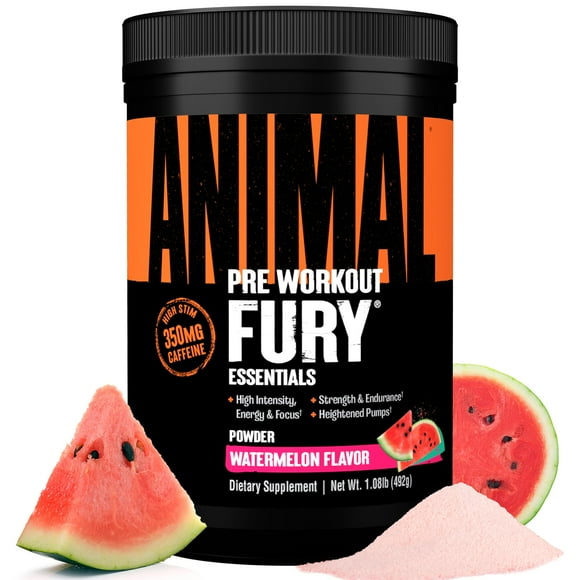 Animal Fury Pre Workout Powder - Energy and Focus Supplement with 5g BCAA, 350mg Caffeine Nitric Oxide Booster with Beta-Alanine, Preworkout for Men and Women, Watermelo