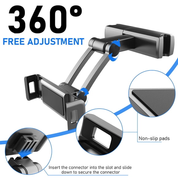Car Tablet Holder Folded Stand Rotatable Car Rear Tablet Smartphone Rack Mount Accessories Replacement for iPhone iPad 1/2/3/4/mini Air Pro 12.9