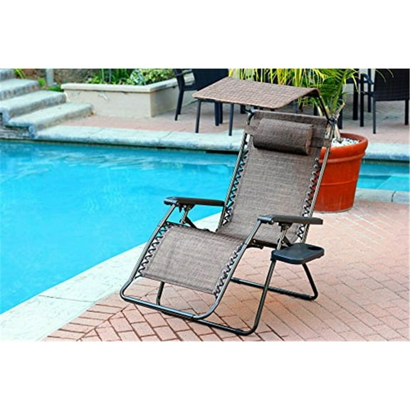 Oversized Zero Gravity Chair with Sunshade & Drink Tray - Patio, Camping & Outdoor Lounging - Comfortable Mesh Fabric