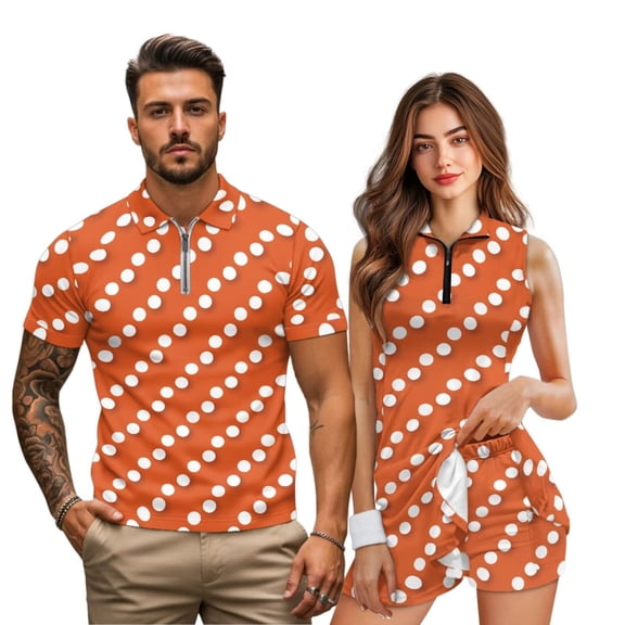 Uorisanigo Polka Dot Couple Matching Outfit His and Hers Clothing 1/4 Zip Up Quick Dry Short Sleeve Shirts Size S Workout Tennis Tops and Womens Golf Dress with Shorts Pockets